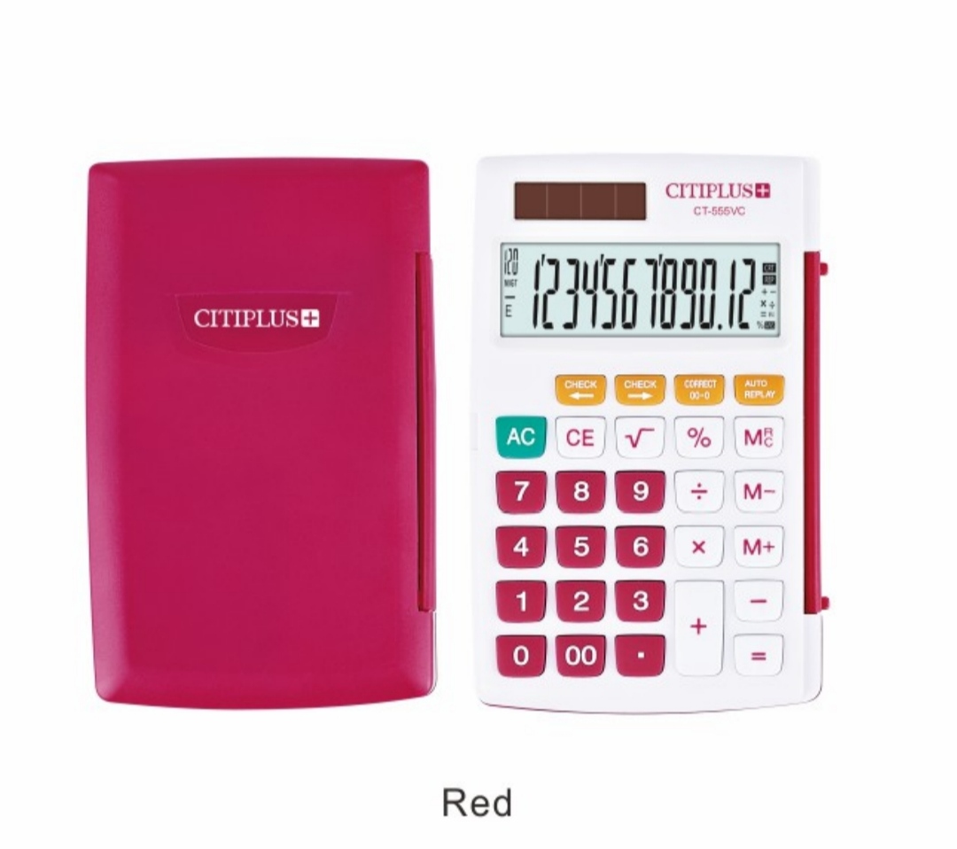 Máy tính bỏ túi CITIPLUS CT--555CV với 3 màu xinh xắn, màn hình rộng , rõ nét với 12 chữ số. Thương hiệu CITIPLUS
