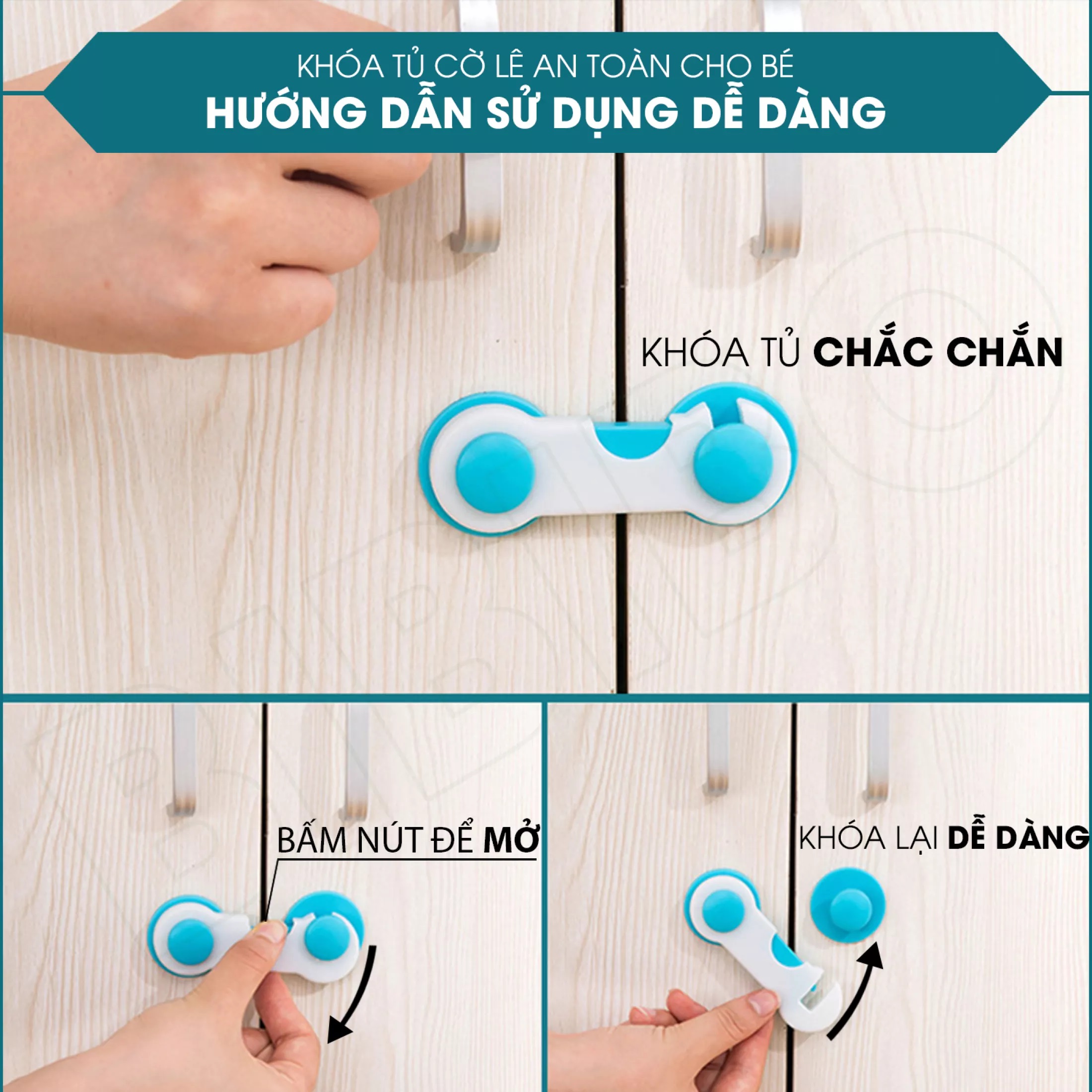 Combo 4 Khóa tủ lạnh, chốt an toàn tủ lạnh, ngăn kéo, tủ đồ. Khóa cửa tủ an toàn cho bé. Chất liệu nhựa cao cấp. KHOANGAN001