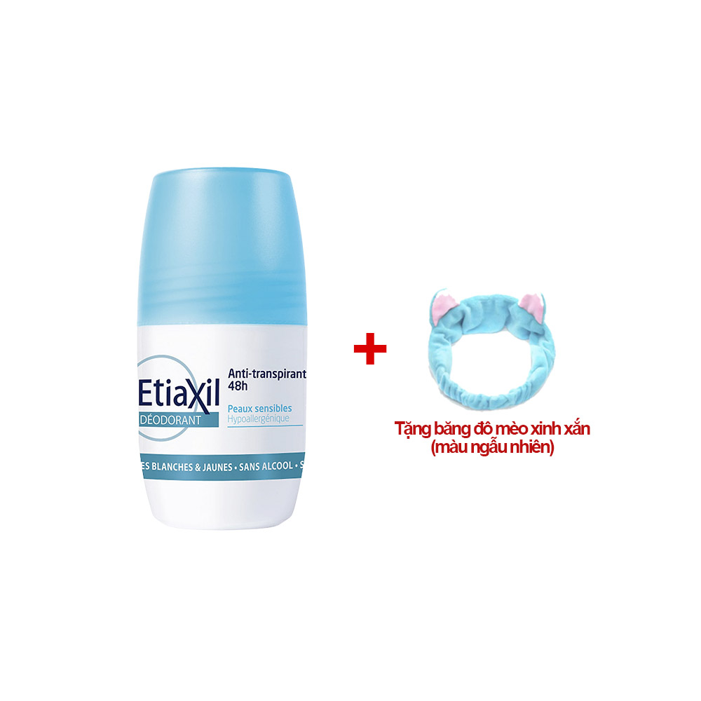 Combo Lăn Khử Mùi Hằng Ngày 48H Etiaxil Anti-Transpirant Peau Sensibles 48H 50ml (Tặng băng đô mèo xinh xắn)