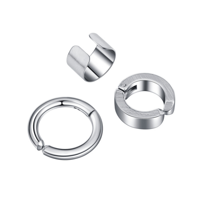 Set 3 Chiếc Bông Tai Nam Nữ Kẹp Vành Unisex Ko Cần Bấm Lỗ Tai Titan Ko Đen TT 3910