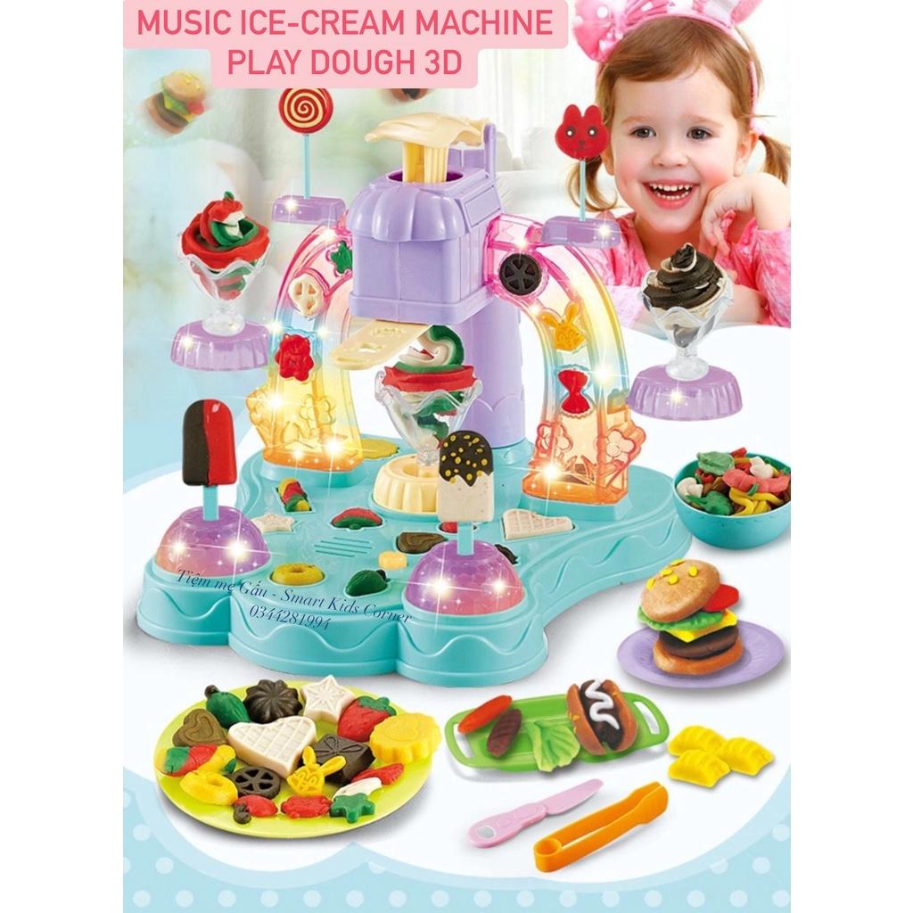 ĐỒ CHƠI MÁY LÀM KEM ĐẤT NẶN ICE CREAM MACHINE TOY PLAY DOUGH 3D CÓ ĐÈN, NHẠC, AN TOÀN CHO BÉ THỎA SỨC SÁNG TẠO