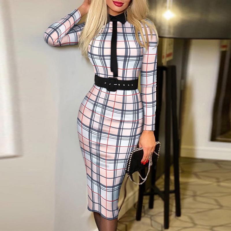 MÙA THU ĐÔNG Thường Đi Lại Ôm Body Thời Trang Houndstooth In Hoa Đầm Dự Tiệc Nữ Trơn Lưng Dây Nữ