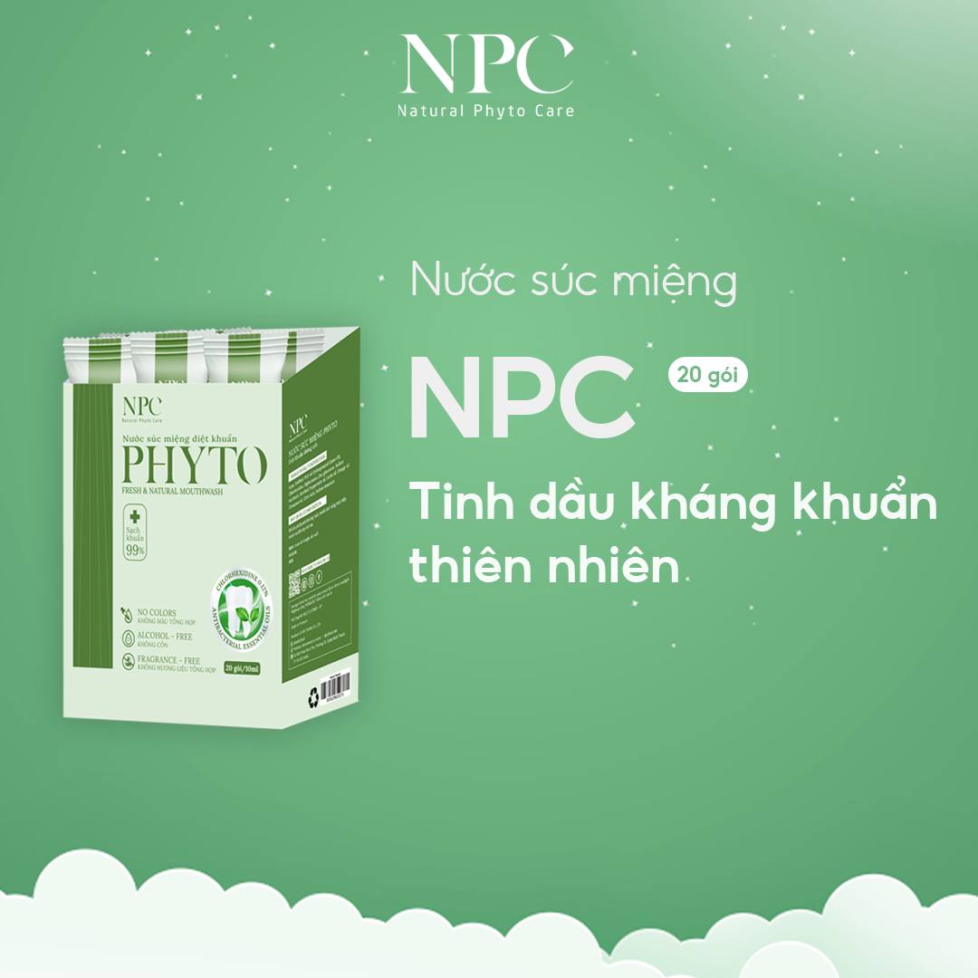 Nước súc miệng Phyto làm sạch khoang miệng 99.9%, tinh dầu thiên nhiên - Hộp 20 gói x 10ml/gói