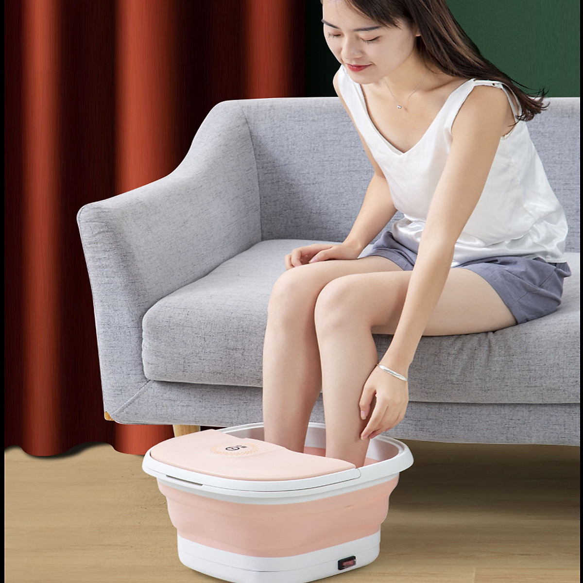 Chậu ngâm chân massage cắm điện gấp gọn, Bồn Ngâm Massage Chân Cắm Điện gấp gọn trừ phong thấp, lưu thông khí huyết-Thùng mát xa chân, thư giãn, thoải mái tặng kèm khăn lau tay