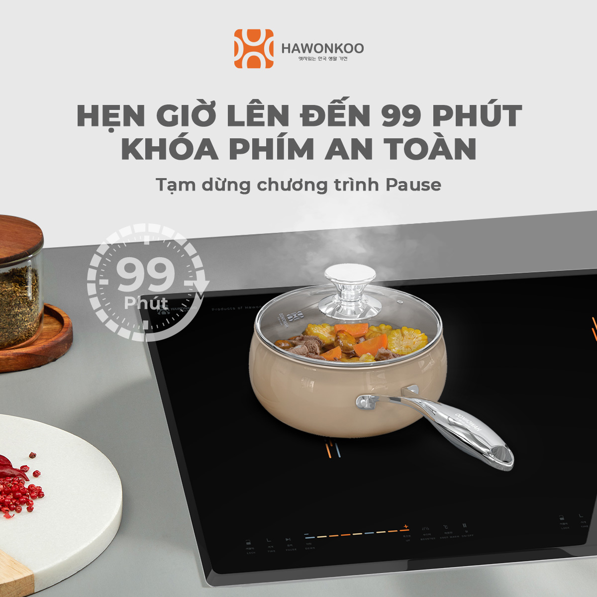 Bếp Điện Đôi 1 Từ 1 Hồng Ngoại HAWONKOO CEH-204-IF Inverter 4200W Hàng Chính Hãng Bảo Hành 2 Năm - Thương Hiệu Hàn Quốc
