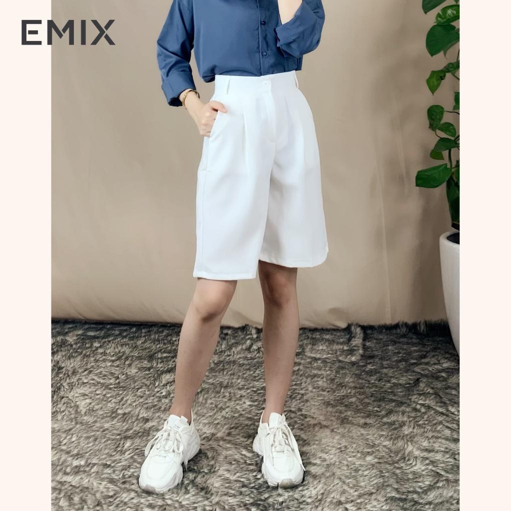 Quần tây nữ short lửng EMIX (4 màu), dáng lửng, ống rộng, cạp cao, khóa trước, vải tuyết mưa mềm mịn, không lộ