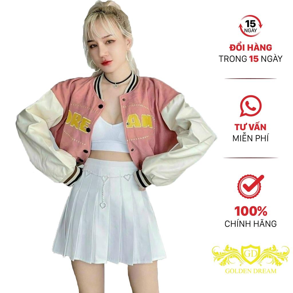 Aó Khoác Nữ Chất Da Lộn  From Croptop Kiểu Dáng Cực Xinh Tay Phối Màu Cá Tính GOLDEN DREAM P89