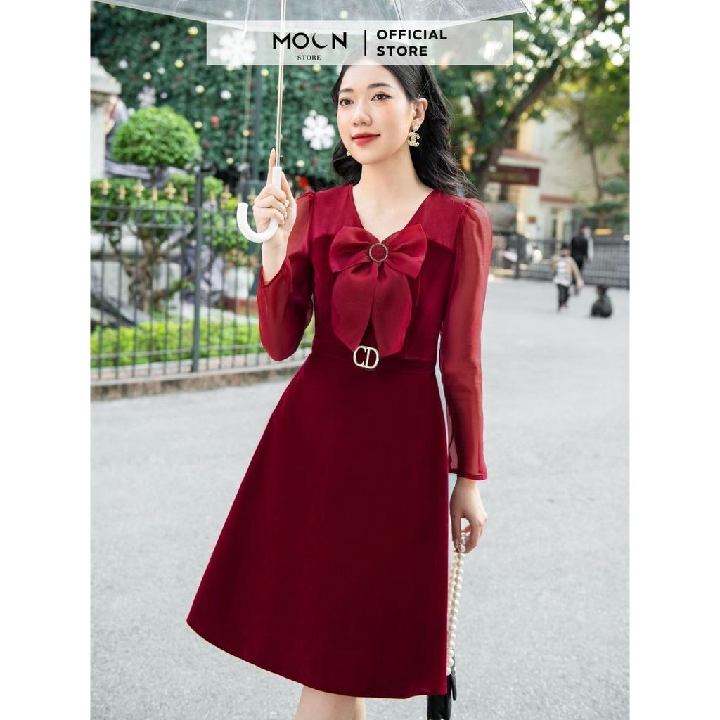 Váy Nữ Nhung Màu Đỏ Dáng Dài Tôn Da Tôn Dáng Sang Trọng Dễ Phối Đồ Đầm Công Sở Thu Đông MV221 MOON STORE