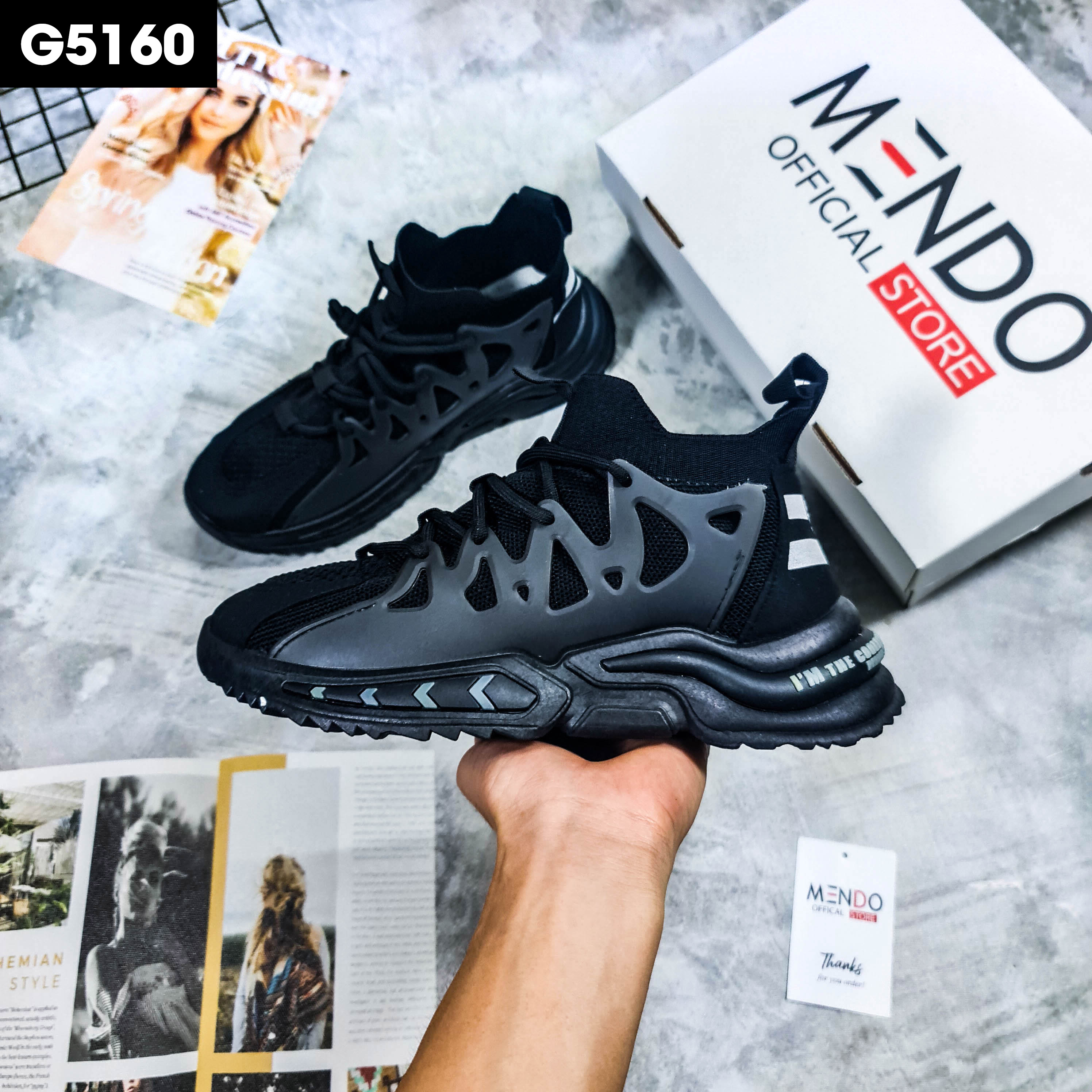 Giày Thể Thao Nam MENDO - Giày Sneaker Màu Xám - Đen, Giày Thể Thao Form Ôm Chân, Thoải Mái - G5165