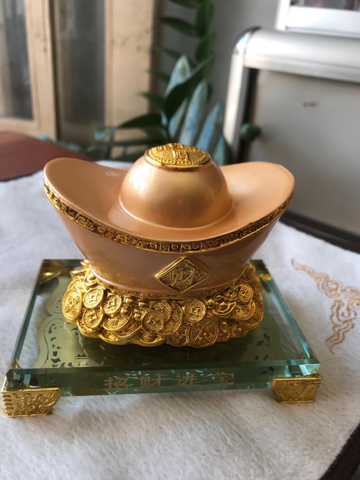 THỎI VÀNG TRÊN KHỐI TIỀN MẠ VÀNG MAY MẮN ĐÊ KIENGS ĐẺ BÀN DÀI 12CM CAO 10CM