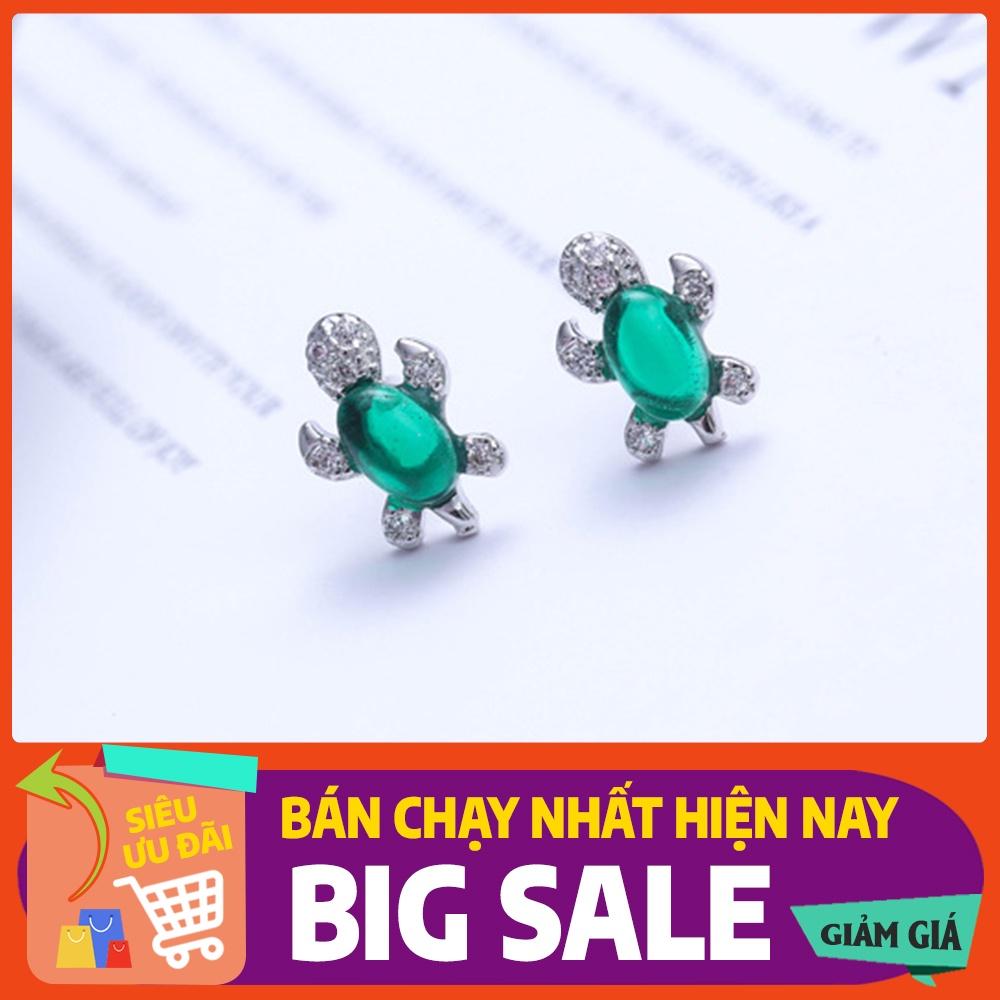 Bông tai rùa đính đá xanh bạc S925