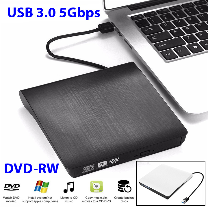 Ổ đĩa quang CD/DVD-RW cắm ngoài USB 3.0, Type-C cho Macbook, Laptop,Máy tính cây để bàn-Hàng Chính Hãng