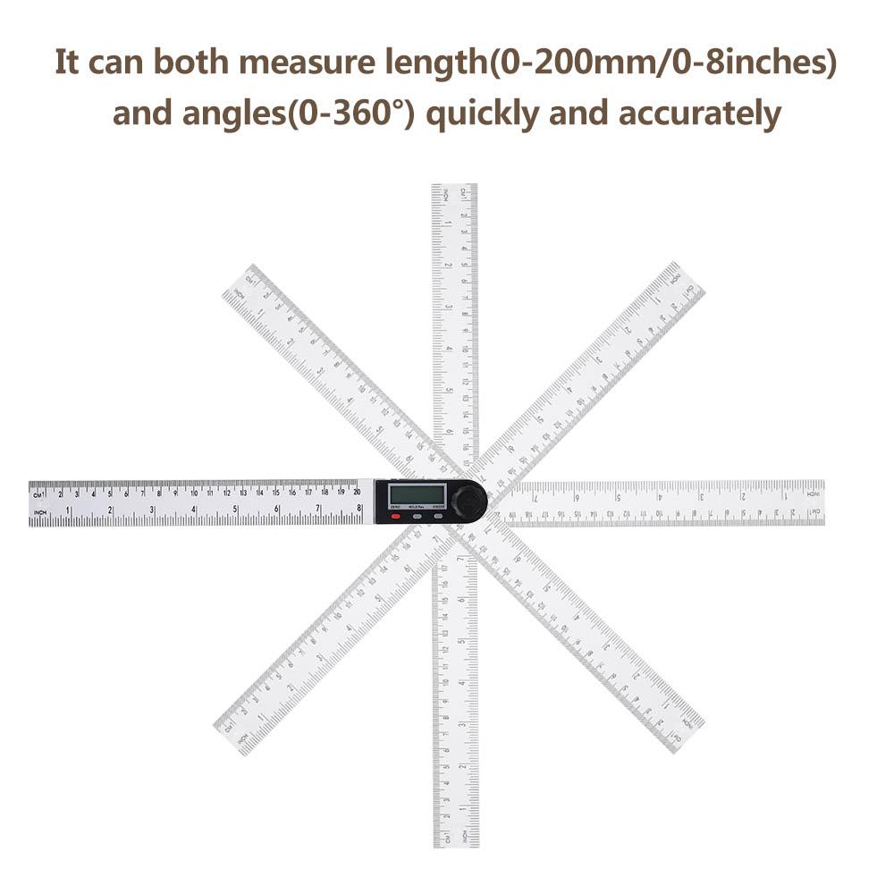 0-200mm Multifunctional Digital LCD Display Angle Ruler 360° Electronic Goniometer Protractor Measuring Tool with Hold