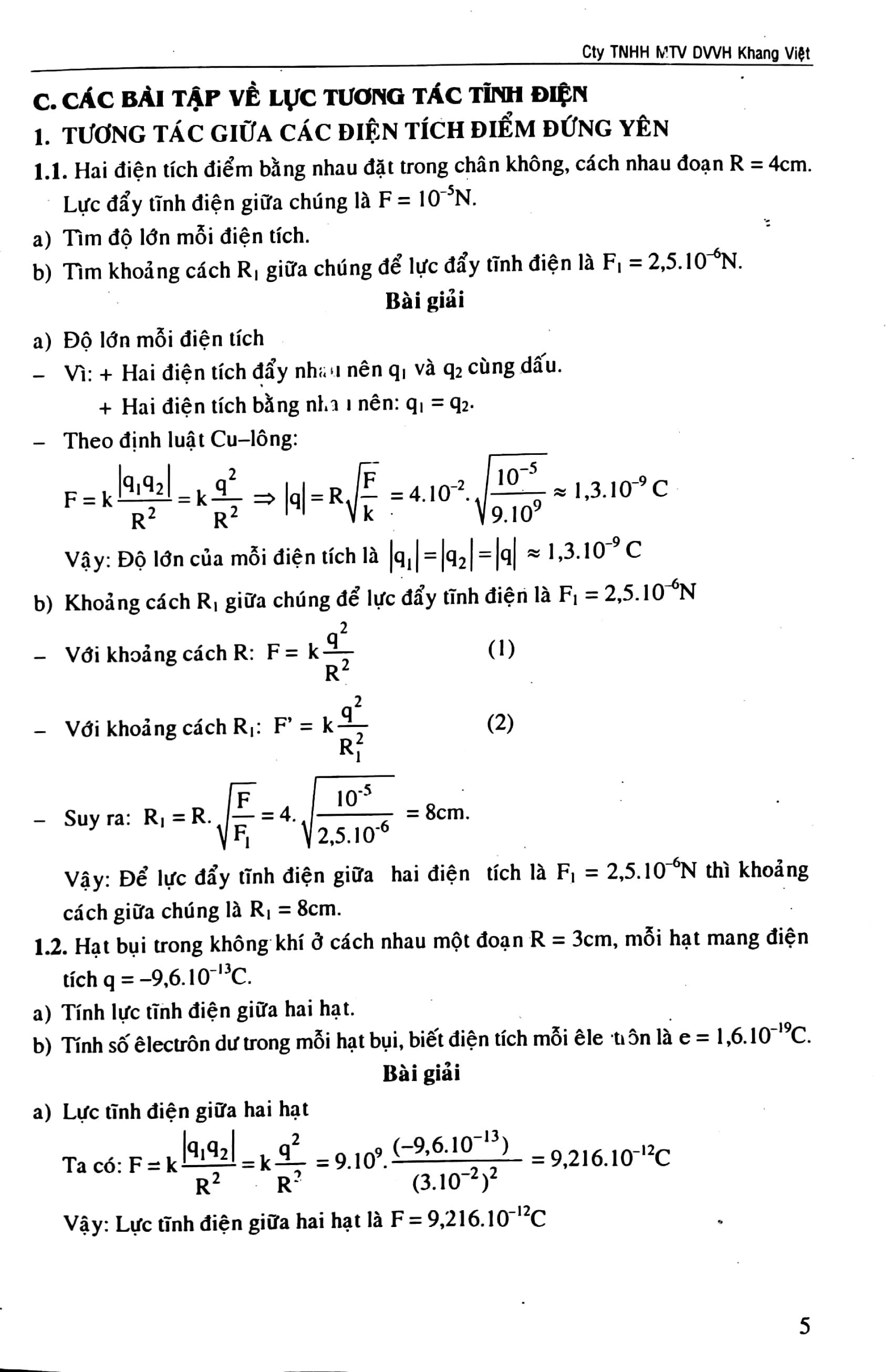 Bồi Dưỡng Học Sinh Giỏi Vật Lí 11 - Điện - Điện Từ (Tập 1)