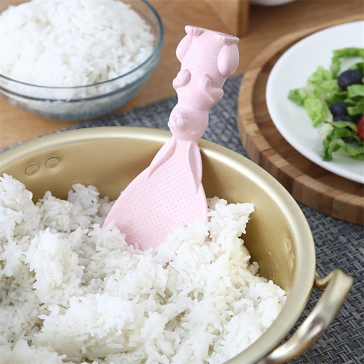 Muỗng Múc Xới Cơm Có Đế Đứng Hình Chú Thỏ Chất Liệu Nhựa Lúa Mì Thiên Nhiên