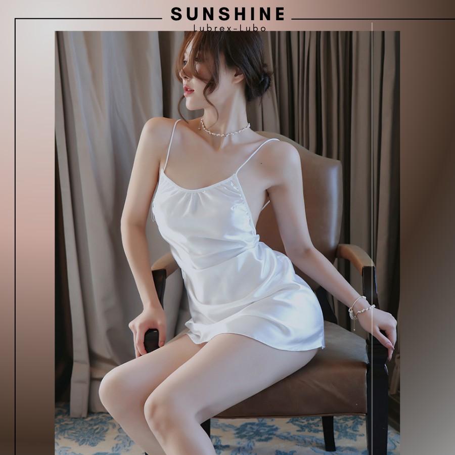 Đầm ngủ lụa 2 dây trắng sexy gợi cảm SUNSHINE LUBREXLUBO -LT1062 TRẮNG