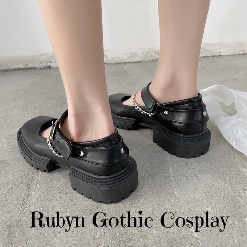 Giày Lolita Gothic mũi vuông phối xích độc lạ 618