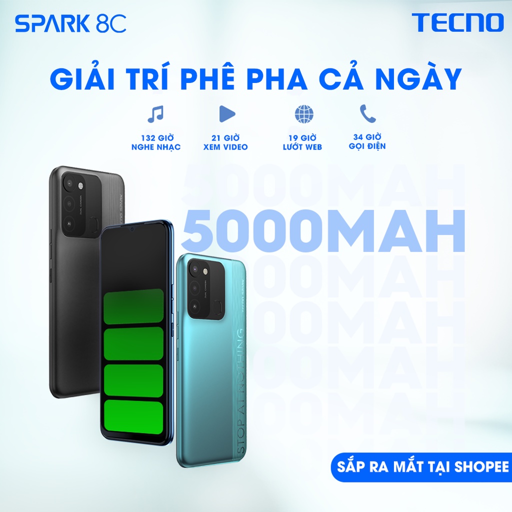 Điện thoại TECNO Spark 8C (4GB/64GB) - RAM tùy biến mở rộng tới 7GB |Pin 5000 mAh| 6.6&quot; HD+ 90Hz - Hàng chính hãng