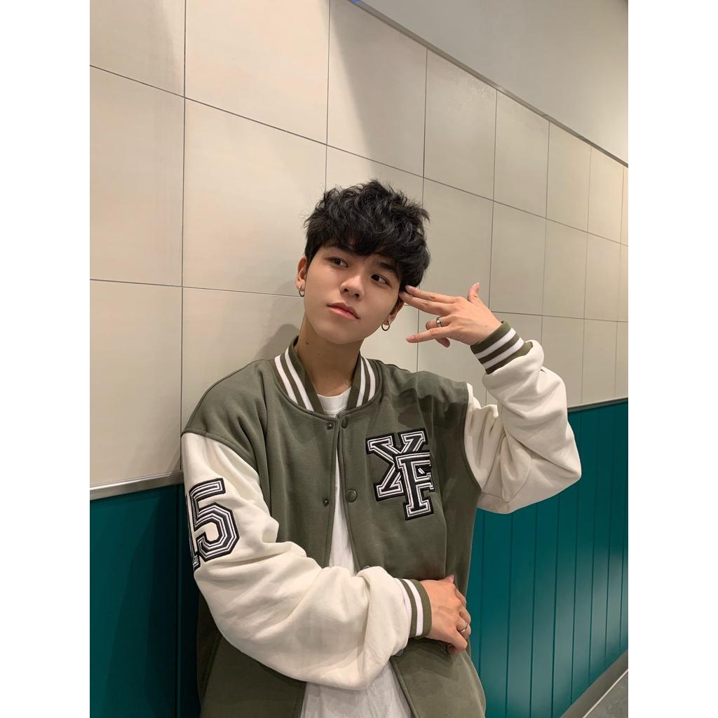Áo Khoác Olive/Cream Chất Nỉ Varsity by Xfire