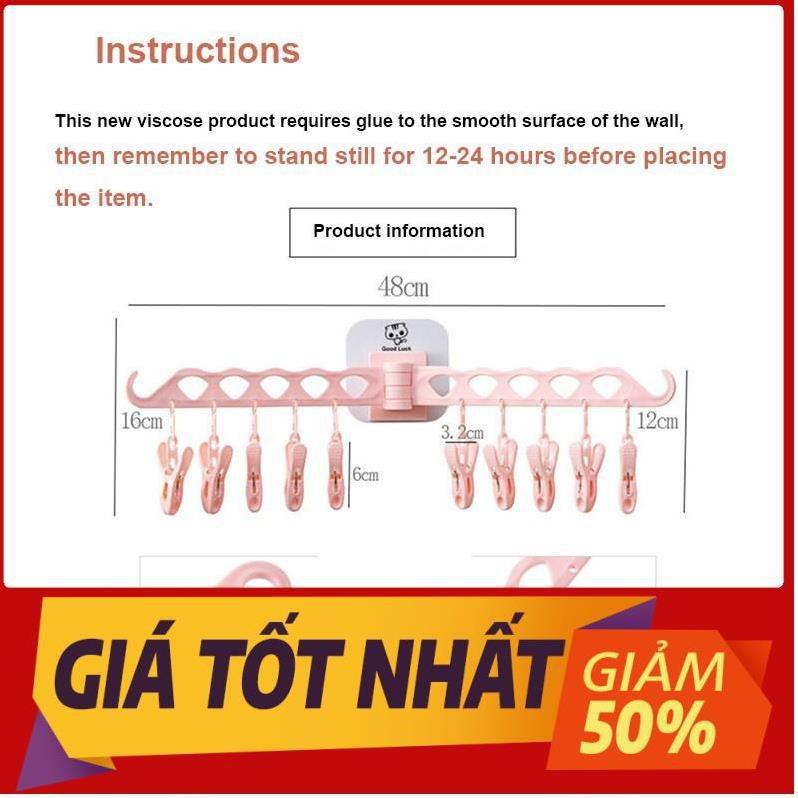 Móc treo quần áo tất dán tường thông minh 10 kẹp nhựa phơi đồ lót trẻ em người lớn đa năng tiện lợi