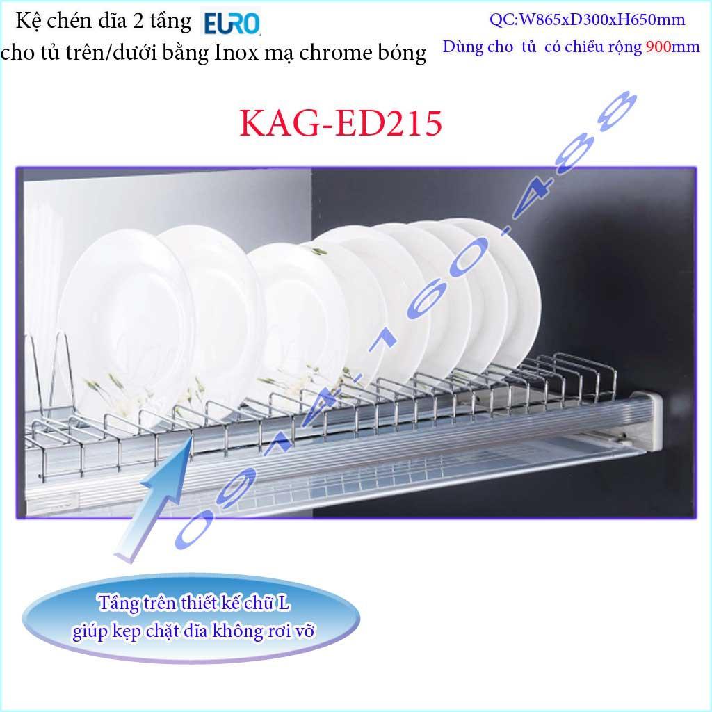 Kệ chén dĩa âm tủ KAG-ED215-90cm, Kệ chén bát 2 tầng Euro bát cố định cao cấp siêu bền