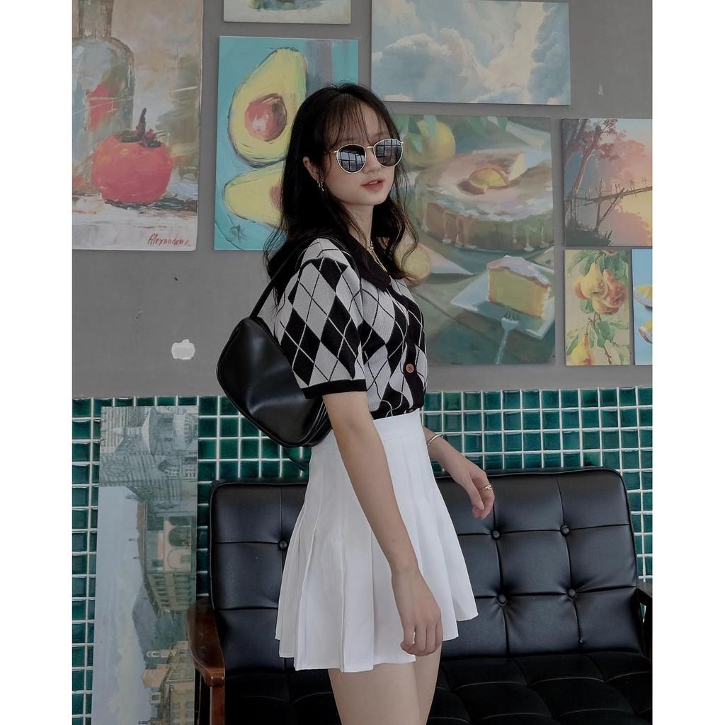 Áo len Croptop tay ngắn cổ bẻ kẻ sọc phong cách Hàn Quốc - Vitalita.cloth