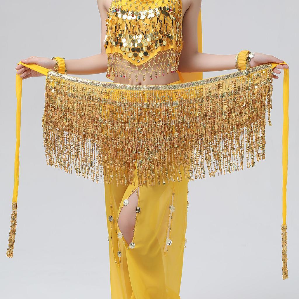 Women Summer Beach Coat Sequins Tassel Belly Dance Dancewear  - Gold,