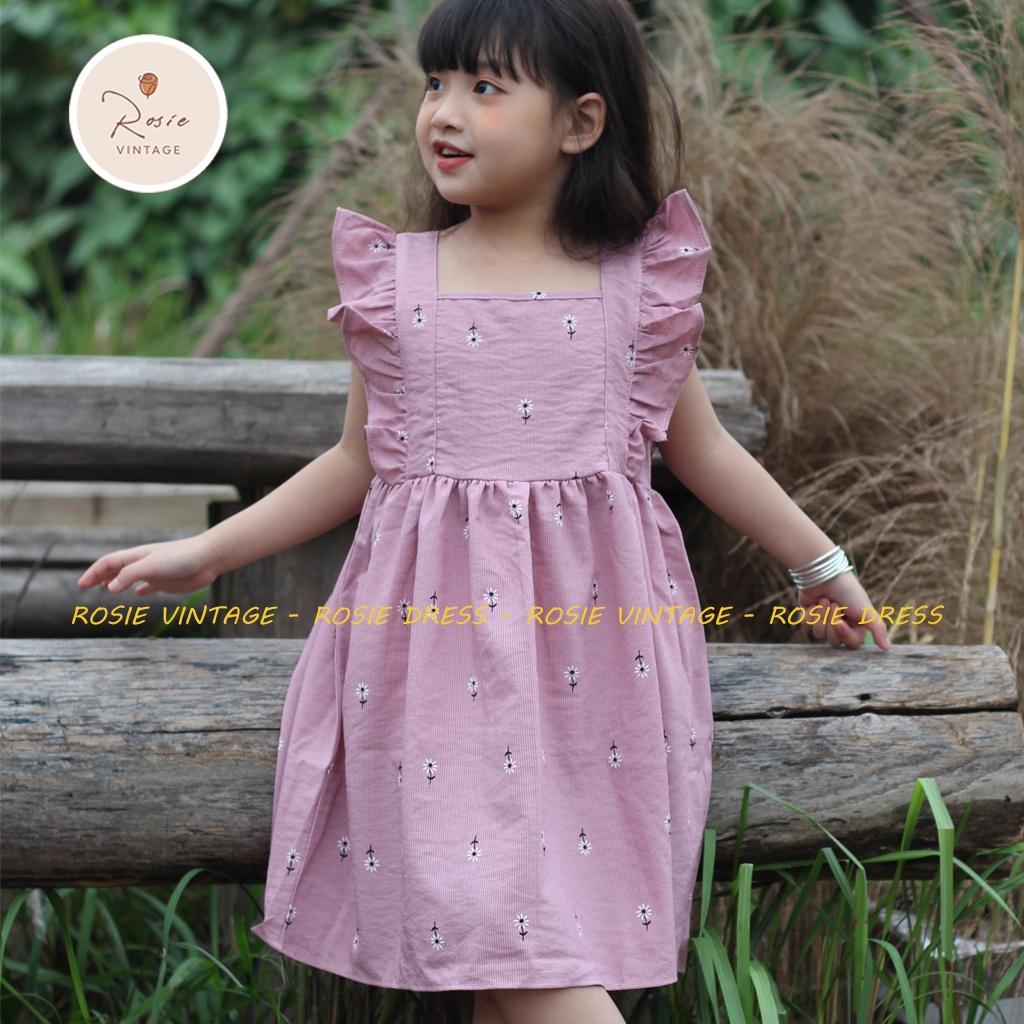 Váy cánh tiên hồng in hoa ROSIE V16, chất vải mềm thoáng mát cho bé gái từ 9 - 36kg