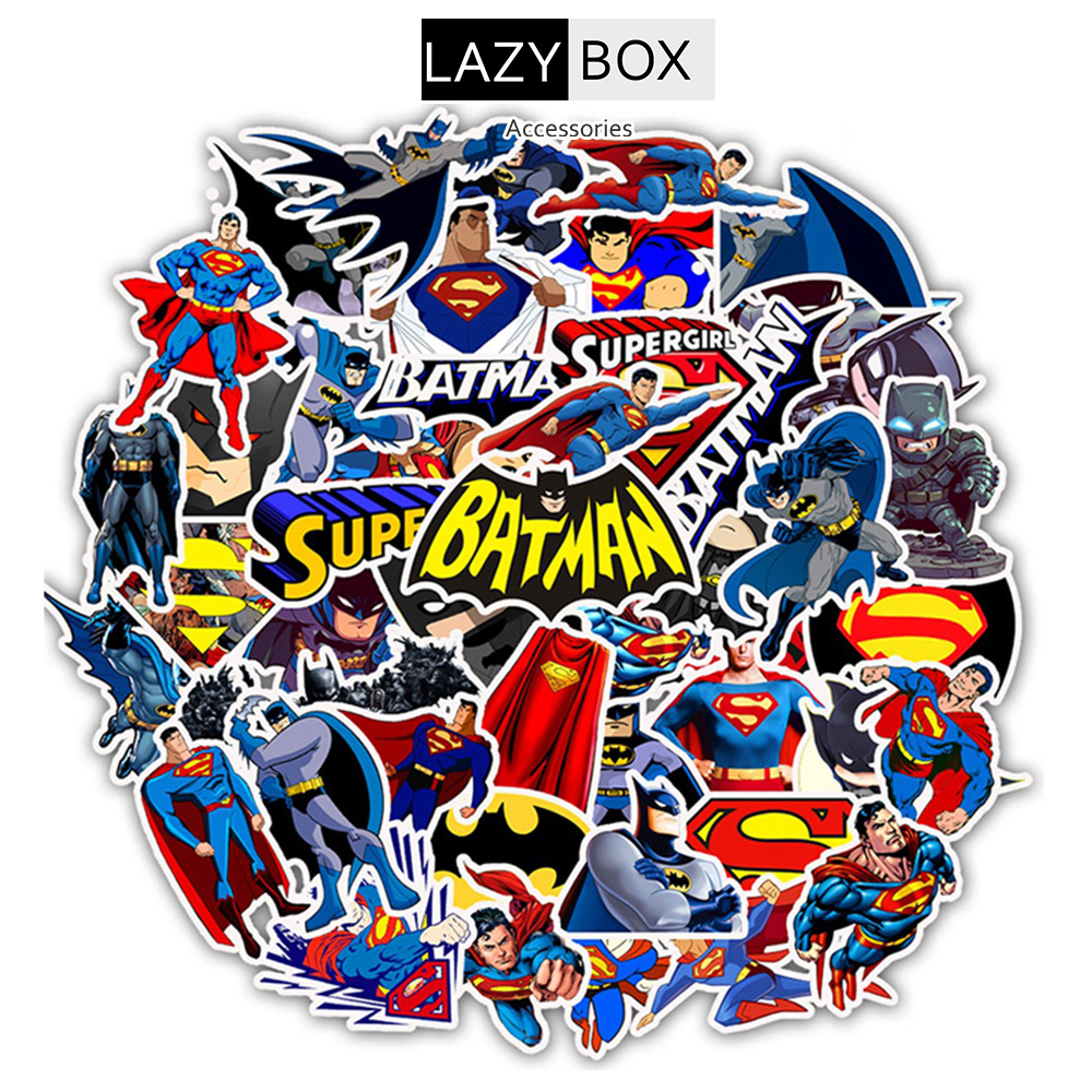 Sticker Super Man và Batman chống thấm nước trang trí mũ bảo hiểm, đàn, guitar, ukulele, điện thoại laptop