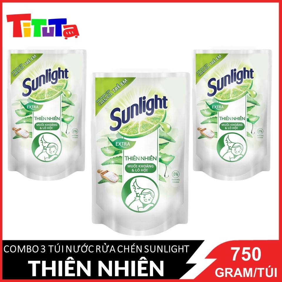 COMBO 3 Túi Nước rửa chén Sunlight Thiên nhiên (trắng) Túi 750gx3