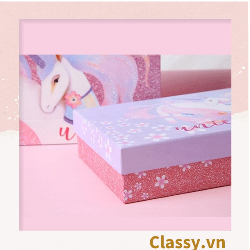 Túi giấy hoặc Hộp quà giấy cứng Làm quà tặng hoạ tiết chú Kỳ Lân màu hồng siêu dễ thương phong cách châu Âu Q974