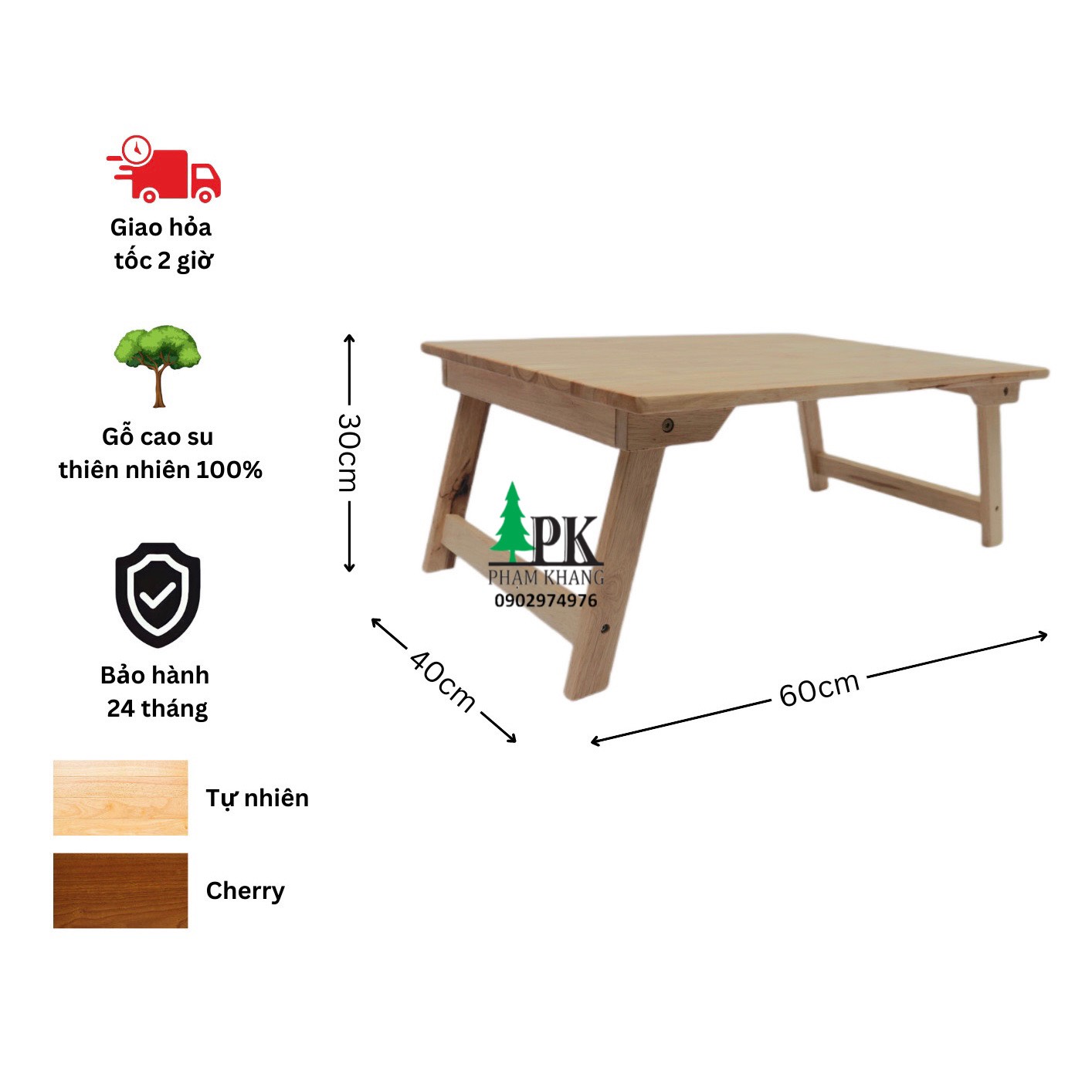 Bàn gỗ xếp chân thang Phạm Khang - Gỗ cao su tự nhiên màu Gỗ Tự Nhiên/ Vàng Cherry - Kích thước 40 x 60 cm