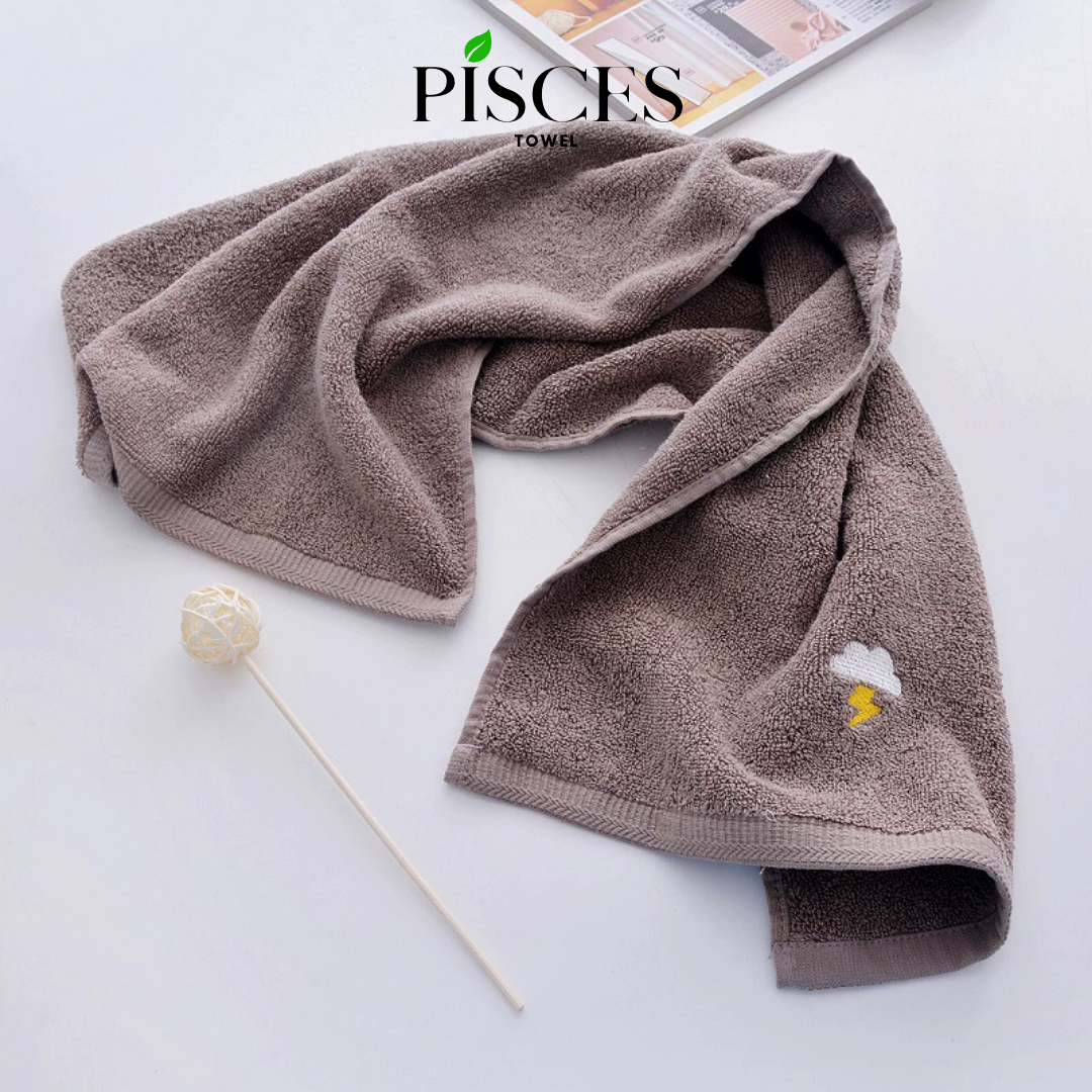 Khăn Mặt PISCES TOWEL 35x75cm Thêu Hình Thời Tiết Cotton Mềm Mại, Khăn Spa Yoga Gym Thể Thao Thấm Hút Mồ Hôi - Nâu, Nâu