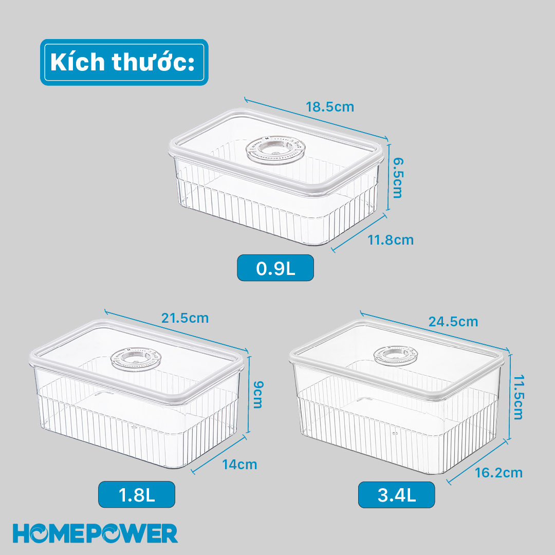 Set 3 Hộp Nhựa Đựng Thực Phẩm Ngăn Đá Tủ Lạnh Homepower - Có Vòng Ghi Chú Thời Gian Thông Minh