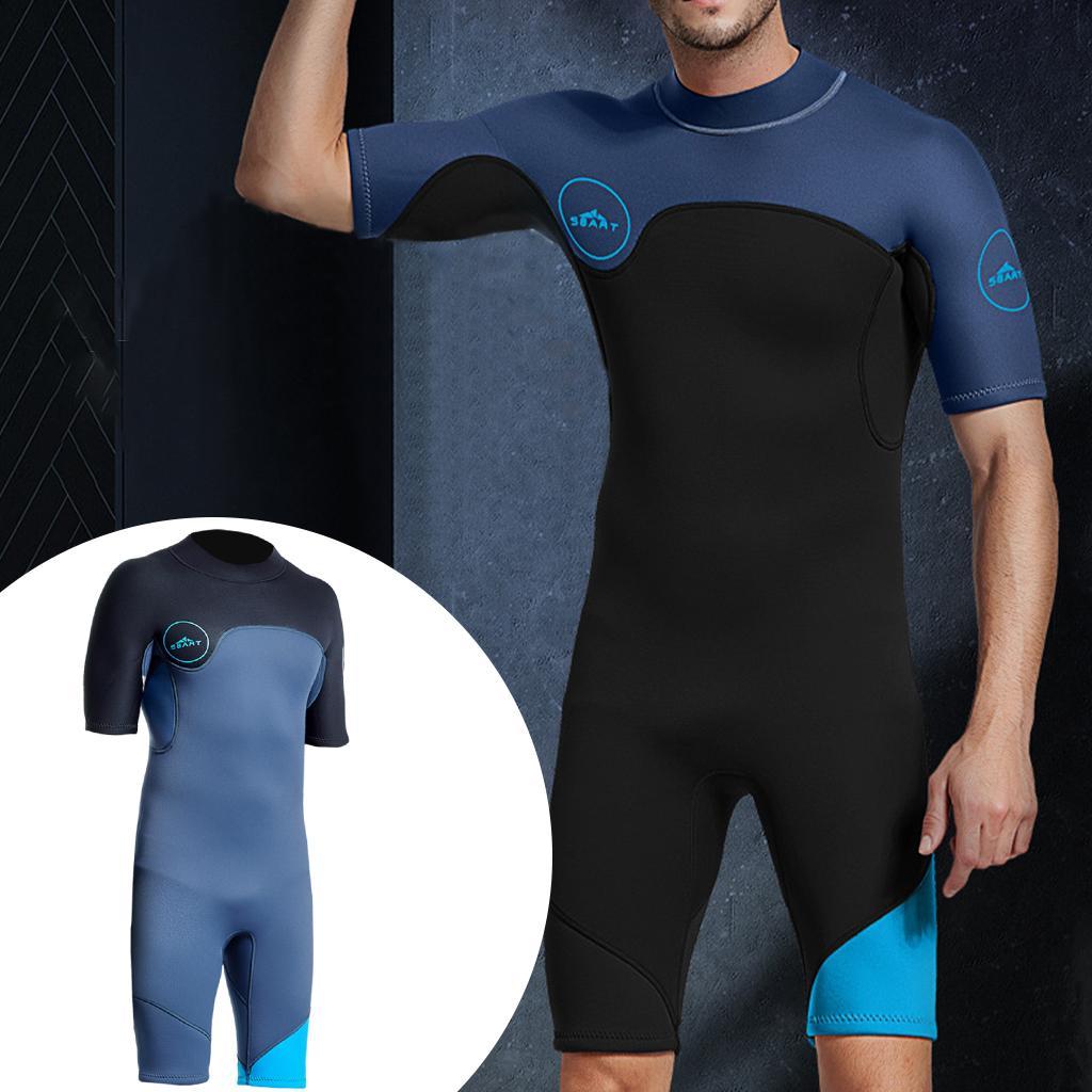 Mens 2mm Shorty Wetsuit Diving Snorkeling Swimming Scuba Dive Suit Jumpsuit Blue