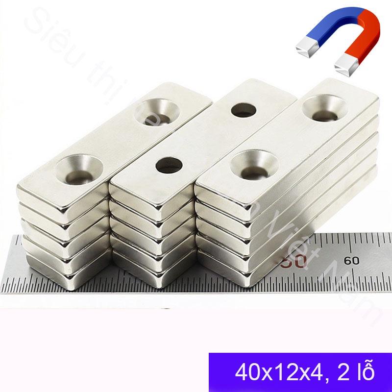 Nam châm trắng chữ nhật 2 lỗ côn siêu mạnh