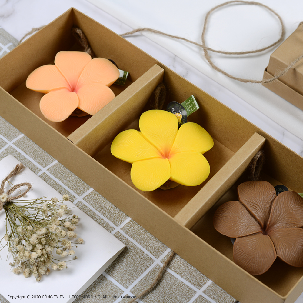 Hộp Quà 3 Xà Bông Thiên Nhiên Handmade eccomorning Hoa Sứ (Đặc Biệt) - Soap Gift Set 3pcs