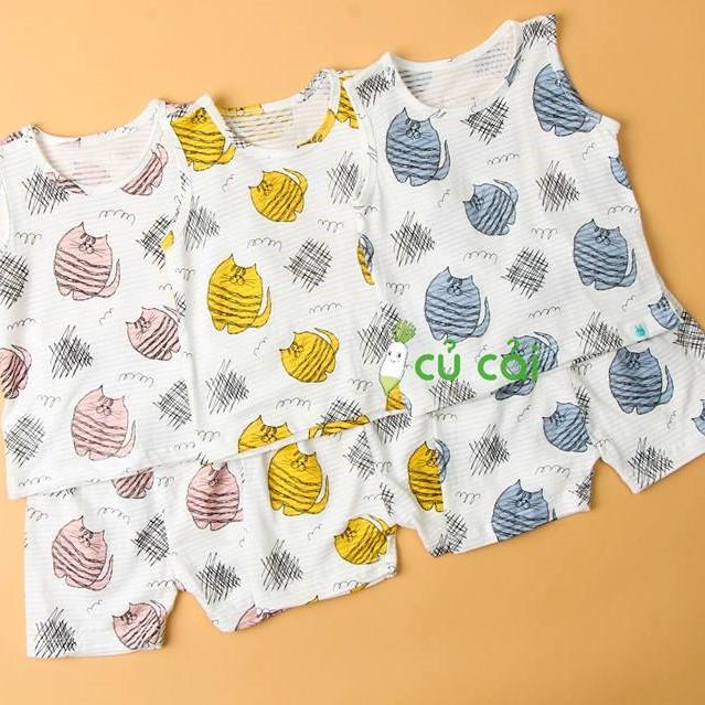 bộ quần áo cotton giấy ba lỗ cho bé mặc mùa hè