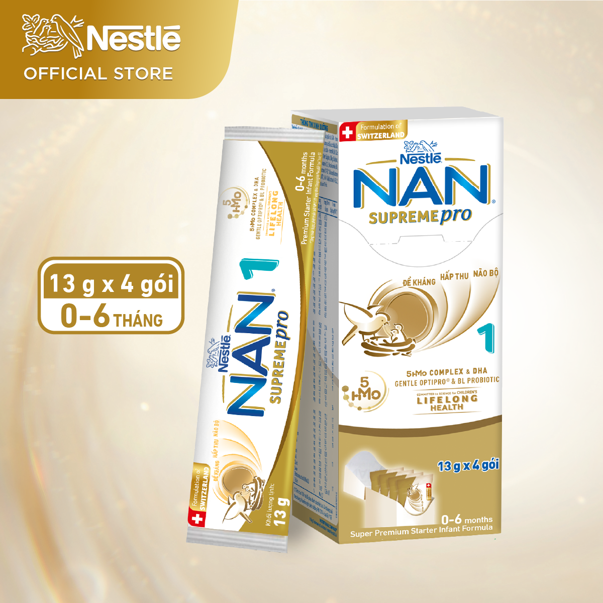 Sữa bột Nestlé NAN SupremePro 1 Hộp 4x13g với 5HMO & đạm Gentle Optipro nhập khẩu từ Đức