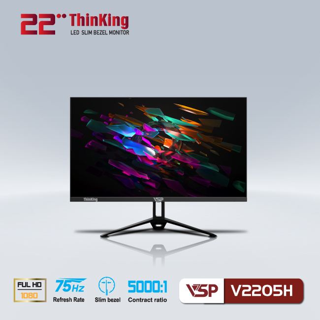Màn hình máy tính 22inch VSP V2205H [ĐEN] (21.45&quot; VA FHD 75Hz, HDMI+VGA+Audio 3.5) - Hàng chính hãng TECH VISION phân phối