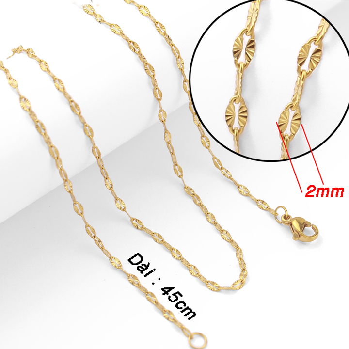 Dây chuyền lá me chạm chiếu sáng bóng  WDC069V