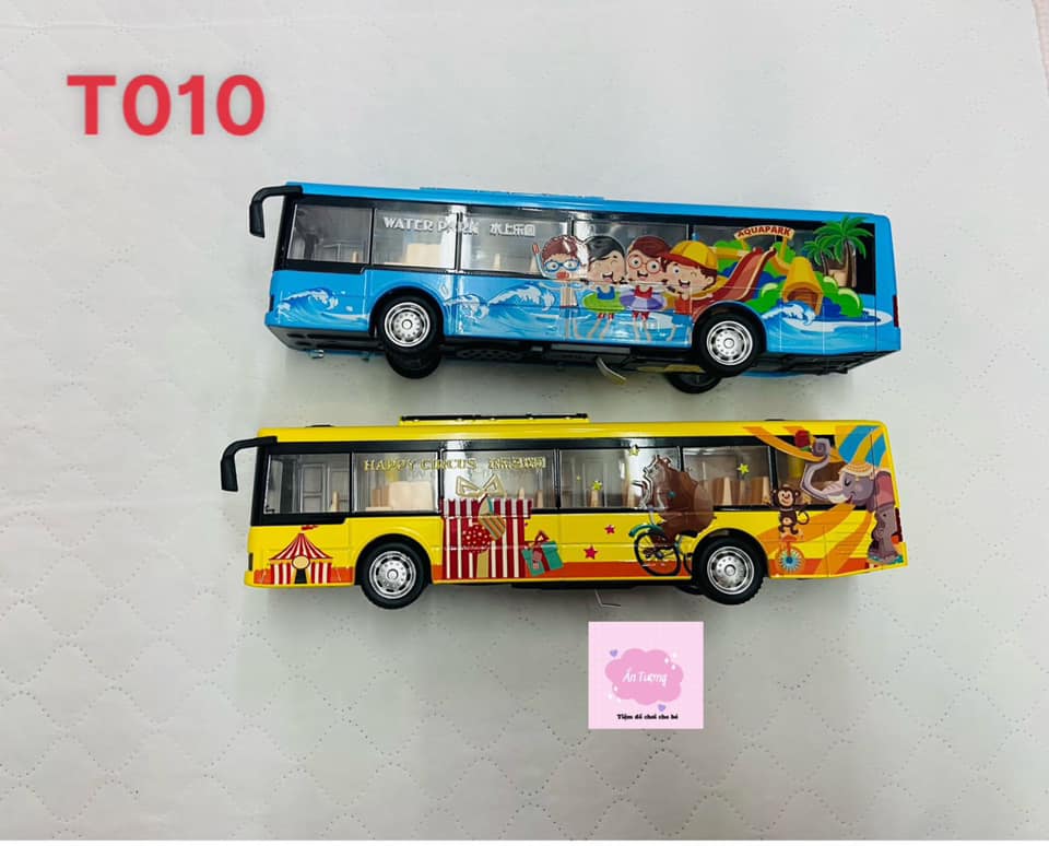 (Xe kim loại) Đồ chơi mô hình xe bus 1 tâng có nhạc và đèn chạy cót bằng kim loại bền bỉ, xe thăm quan du lịch thành phố