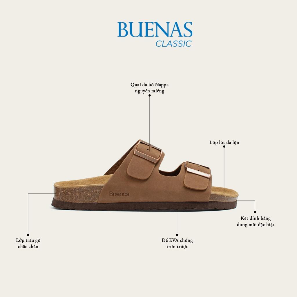 Dép đế trấu nam nữ da bò unisex birken quai ngang Buenas - BB01