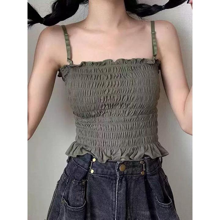 M31. Áo 2 dây croptop thun nhún sẵn mút ngực cá tính, áo nữ kiểu crotop sang chảnh 2022