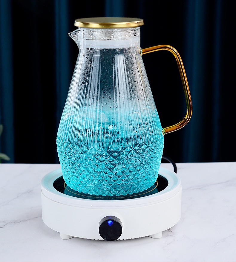 Bình thủy tinh chịu nhiệt nắp Inox quai viền vàng dung tích 1500ML và Ly 270ML( Phân loại Bình và ly riêng)