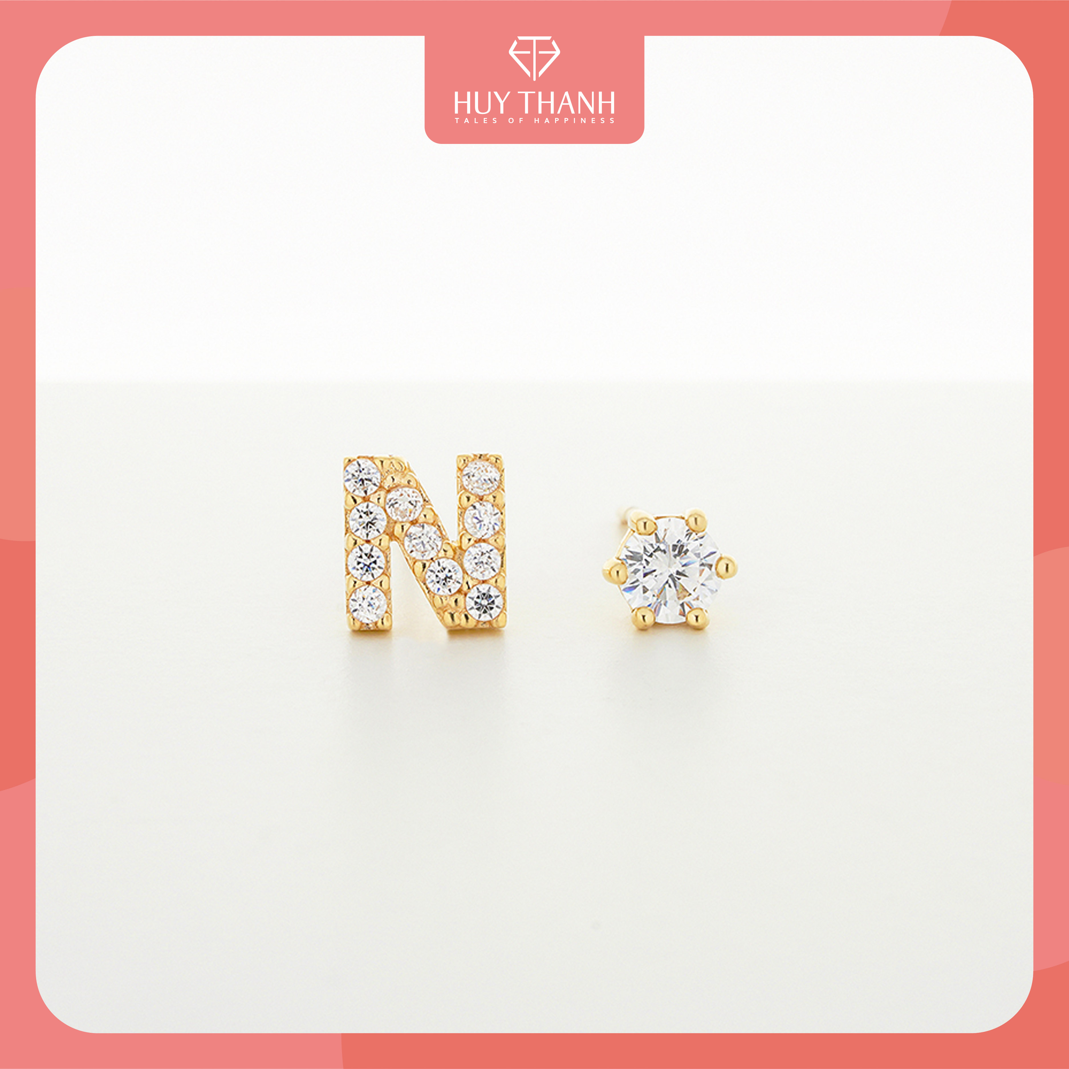 Bông Tai Nữ Chữ N Vàng Tây 14K BTAM111 Huy Thanh Jewelry