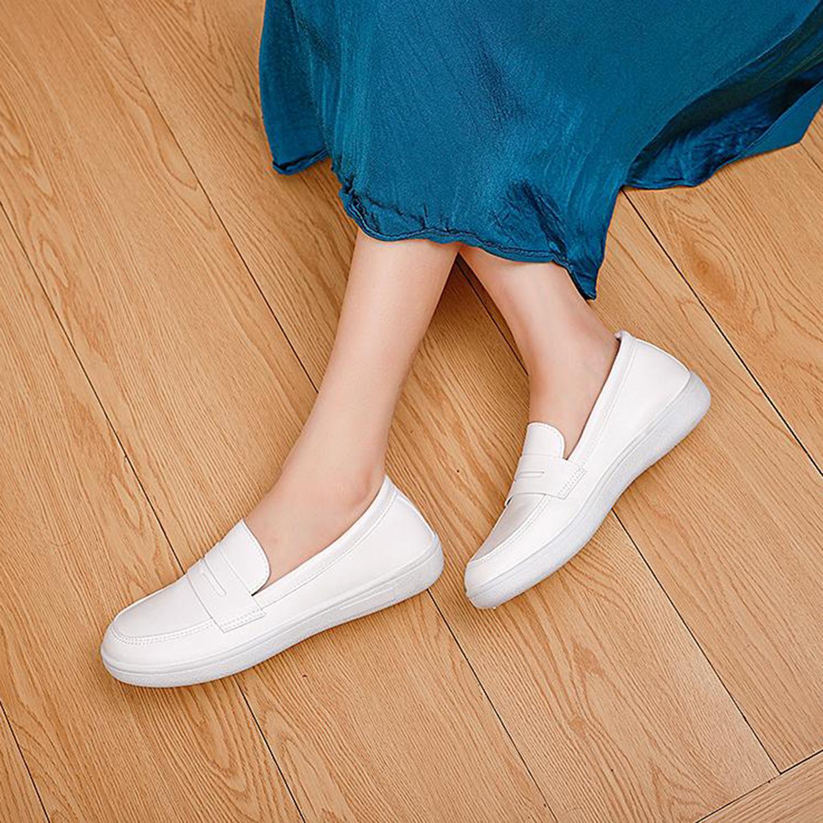 Women's Nursing Shoes Nurse Loafers Work Shoes PU Leather Flat Nursing Shoes