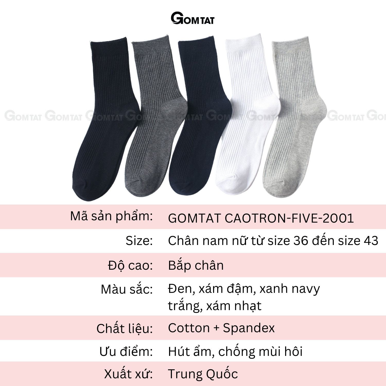 Hình ảnh Tất Cổ Cao Nam Chất Liệu Cotton Cao Cấp, Vớ Nam Cổ Cao Mẫu Sọc Gân - FIVE-MARK