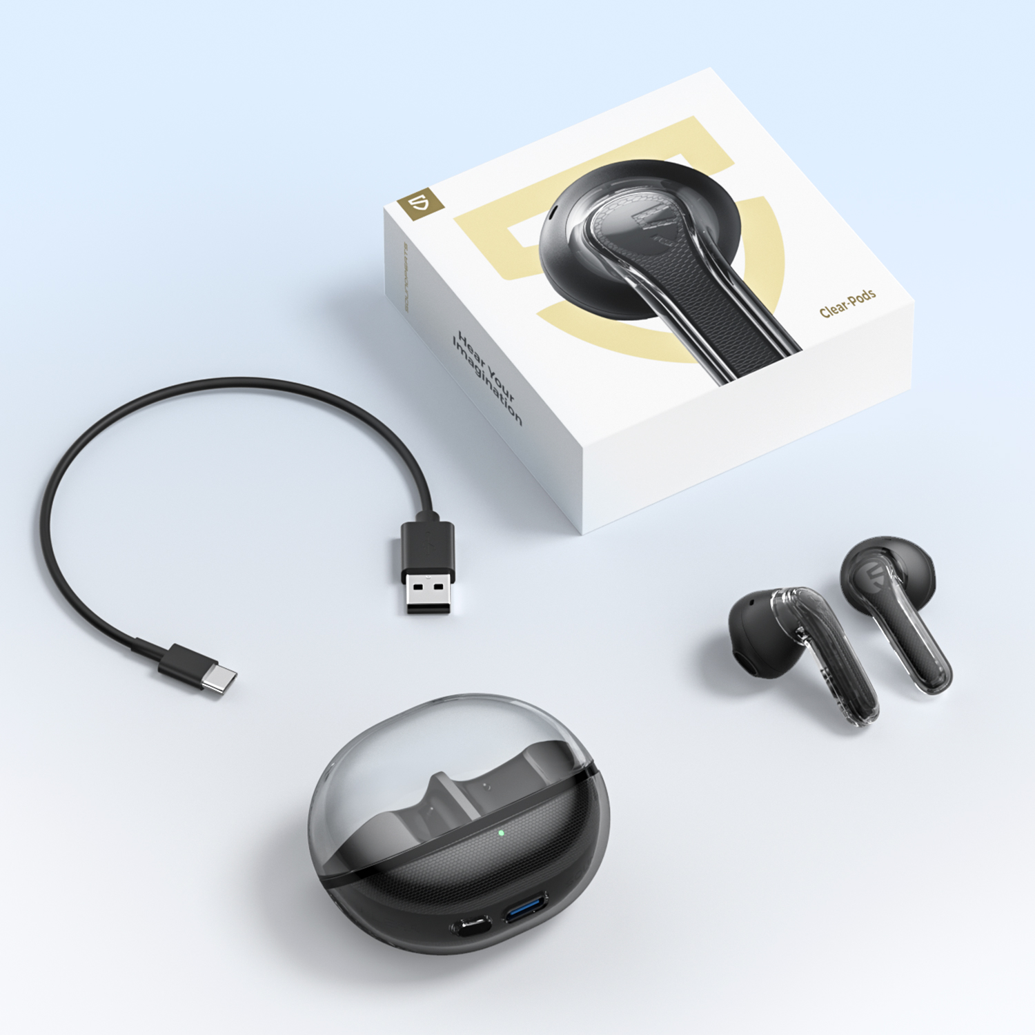 Tai nghe True Wireless SoundPEATS ClearPods | Trong suốt Trendy | Mic Kép ENC | Bluetooth 5.3 - Hàng Chính Hãng
