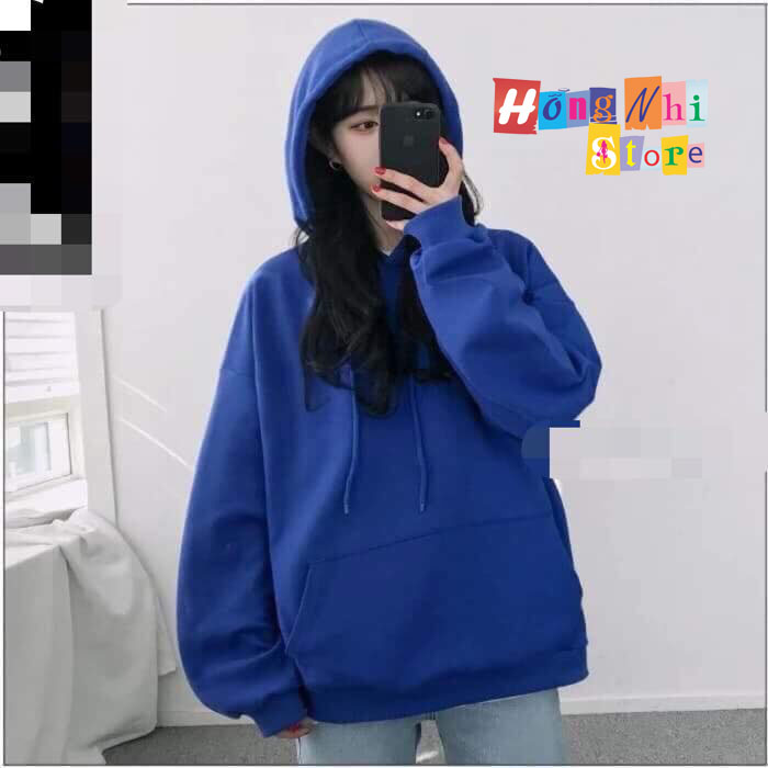 Áo Hoodie Trơn Màu Xanh Dương Cao Cấp Dáng Rộng Unisex Nam Nữ Mặc Được - MM